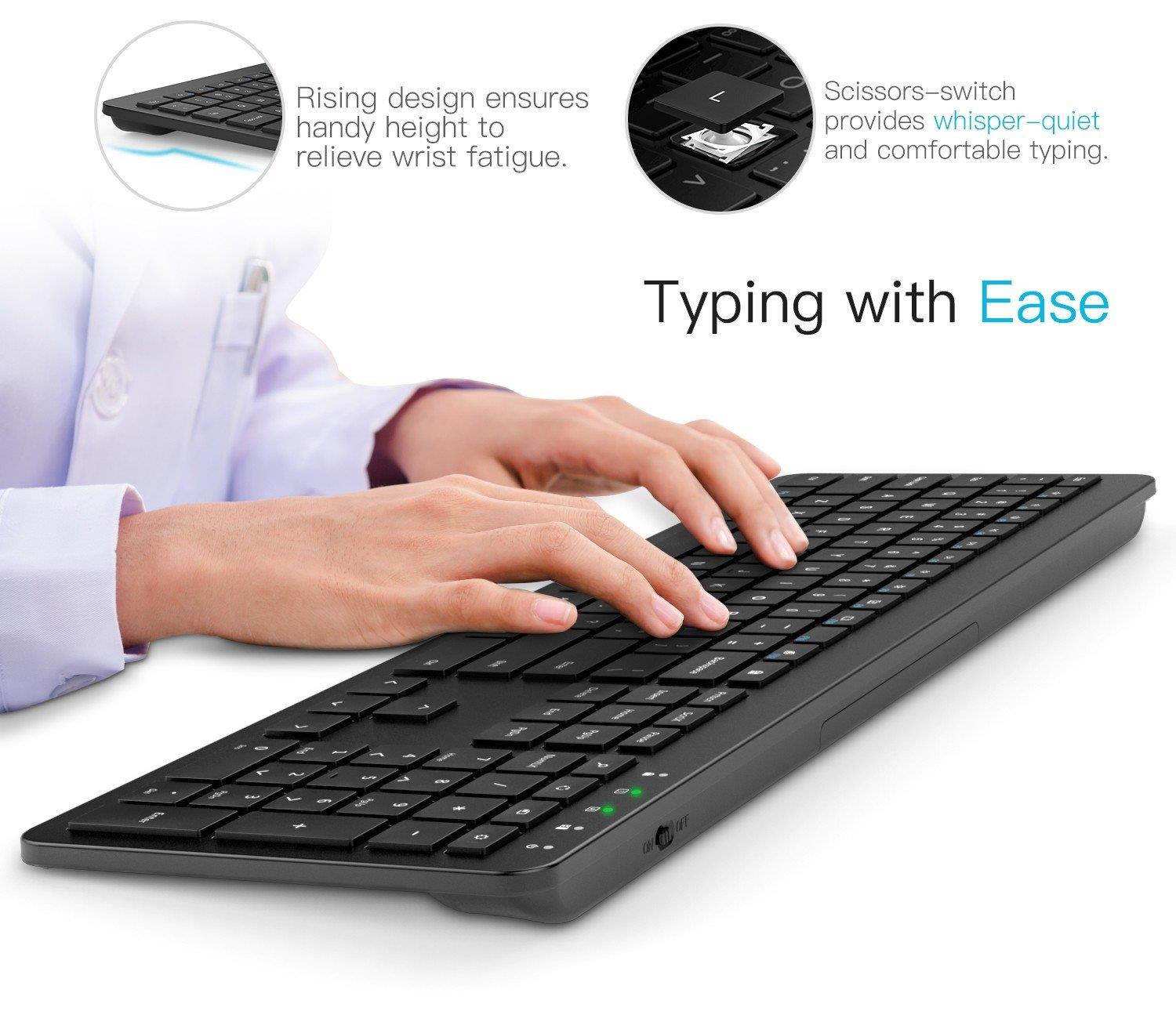 MoKo Slim Keyboard and Mouse Set, Ultra-thin 2.4G Light Full-Size Wireless Keyboard & Mouse Combo with Nano USB Receiver for Android, Windows, Laptop, Desktop, PC, Notebook, Computer - Black