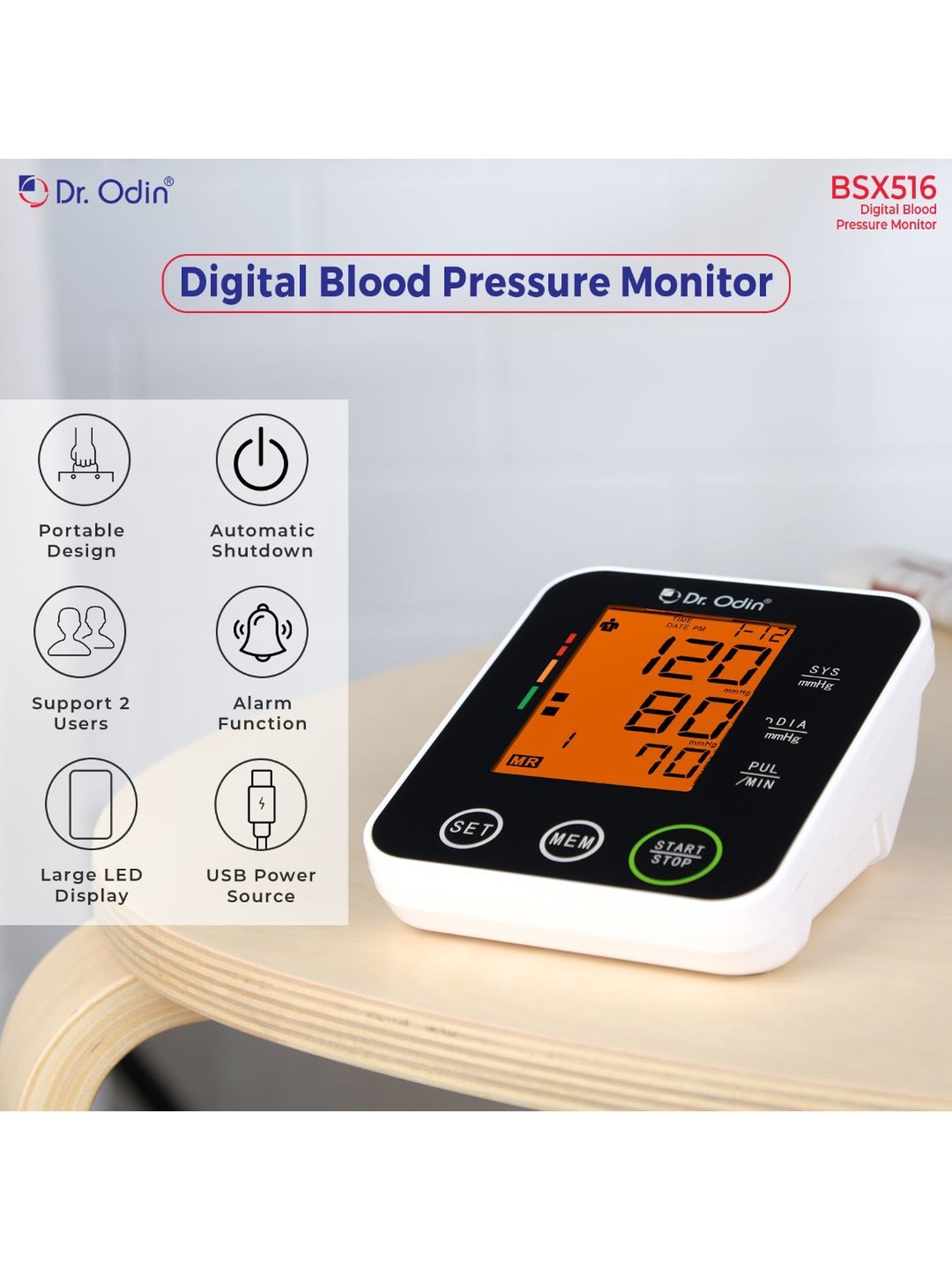Dr. Odin BSX516 Automatic Blood Pressure Monitor (Black)