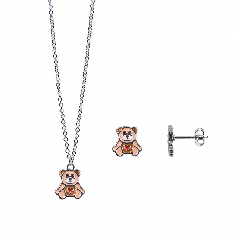FAO Schwarz Enamel Teddy Bear Necklace and Earring Set