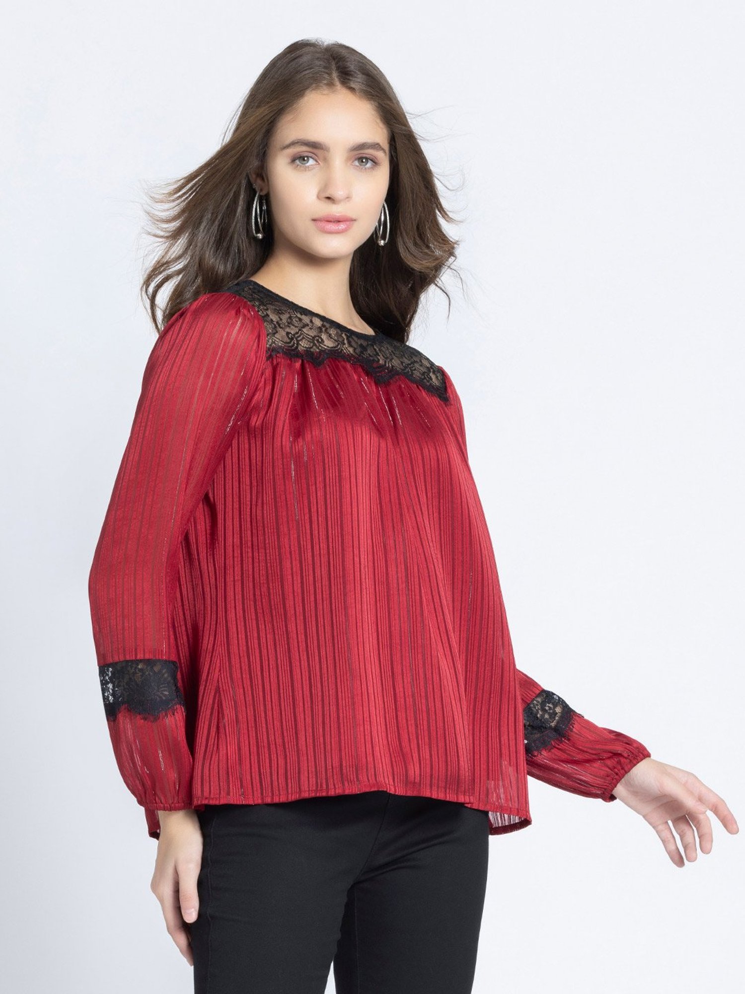SHAYE Maroon Lace Top