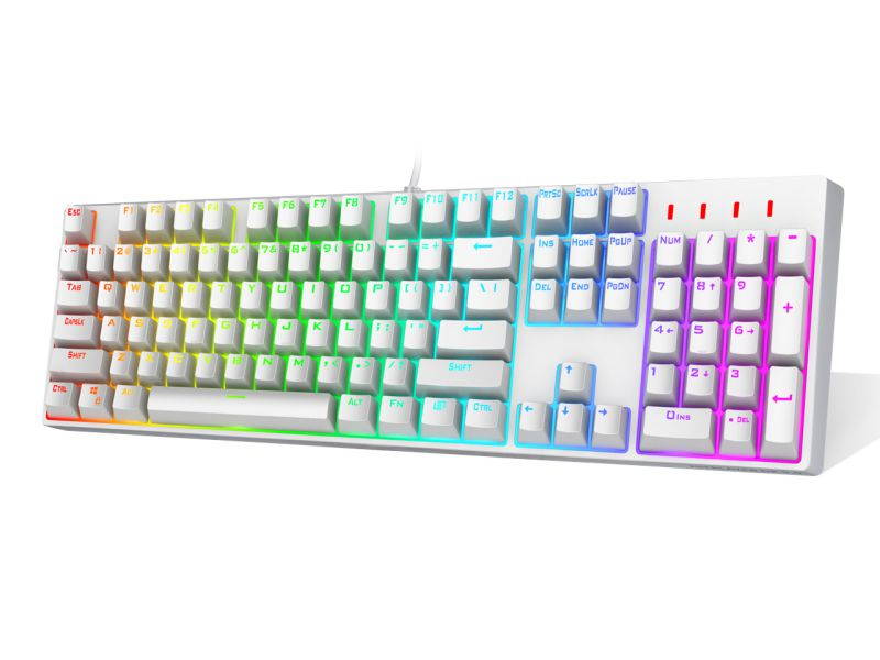 1STPLAYER RGB Gaming Mechanical USB Wired Keyboard DK5.0 Blue Switch Ergonomic 104 Keys NKRO Full Size Customizable Backlight LED Computer Laptop Keyboard for Windows PC Gamers (White)
