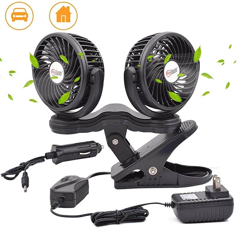 Dual Head Clip Fan 4 Inches Electric Car Clip Fans 360 Rotatable12V Cooling Air Fan with Stepless Speed Regulation for Vehicle or Home