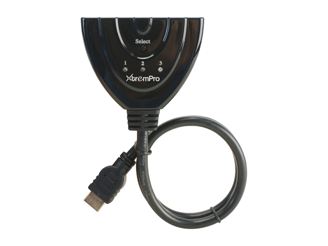 XtremPro 64301KT 3 Ports HDMI Switch with Pigtail Cable, Ultra-high Performance, 3 in 1 out Portable, Support Full 3D, 4K2K, HDCP for Blu-Ray, Nintendo, PS3, PS4, Xbox One, Xbox 360 etc - Black