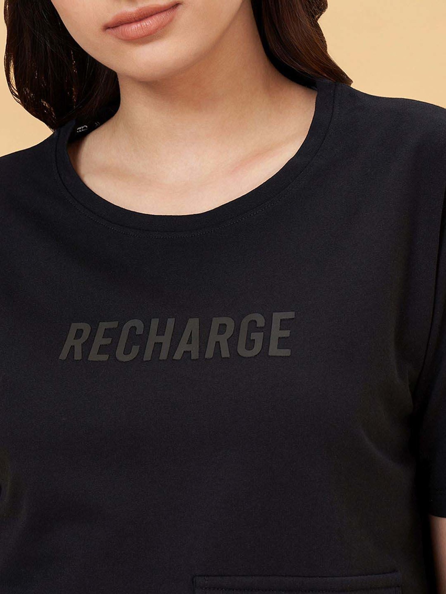 Ajile by Pantaloons Jet Black Cotton Printed T-Shirt