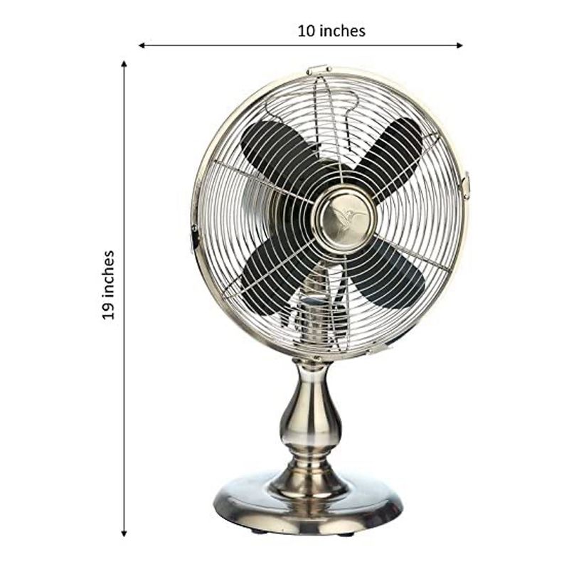 DecoBreeze DBF6123 Electric Oscillating Brushed Stainless Steel 3 Speed Air Circulating 10 Inch Table Fan w/ Quiet Motor, Vintage Design