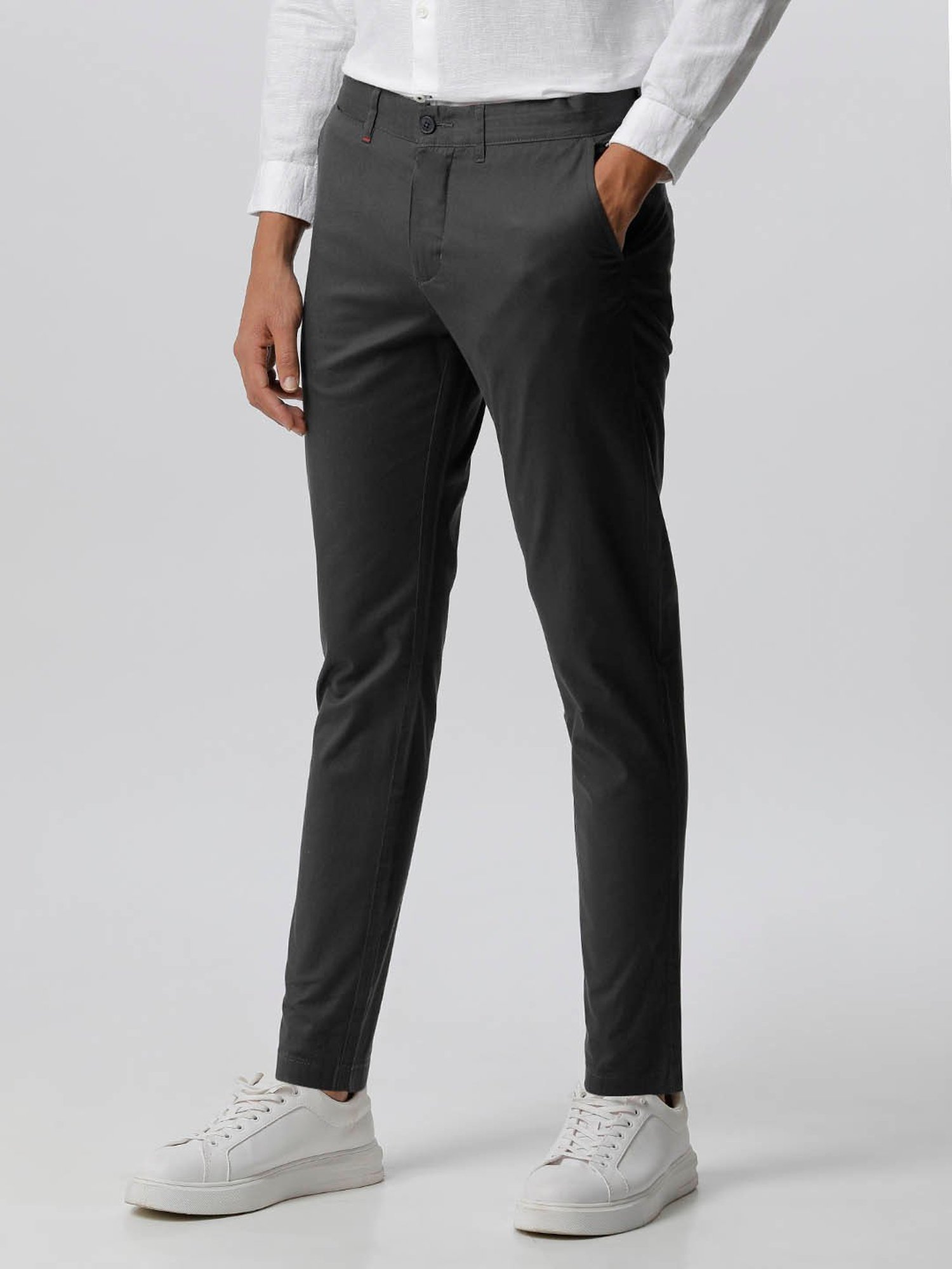 The Bear House Grey Cotton Tapered Fit Chinos