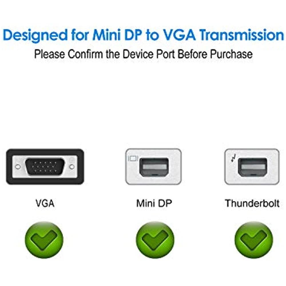 Rankie Mini DisplayPort (Mini DP) to VGA Adapter Gold Plated 1080P Black