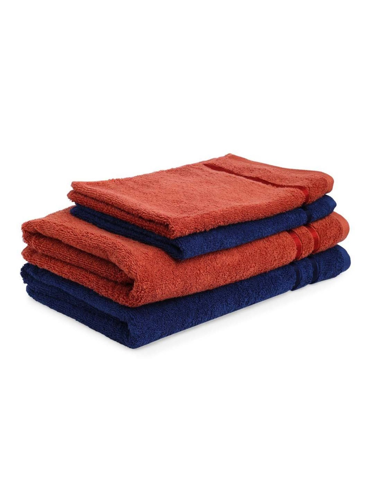 Spaces Atrium Eoss Navy & Red Cotton 500 GSM 4 Pcs Towel Set