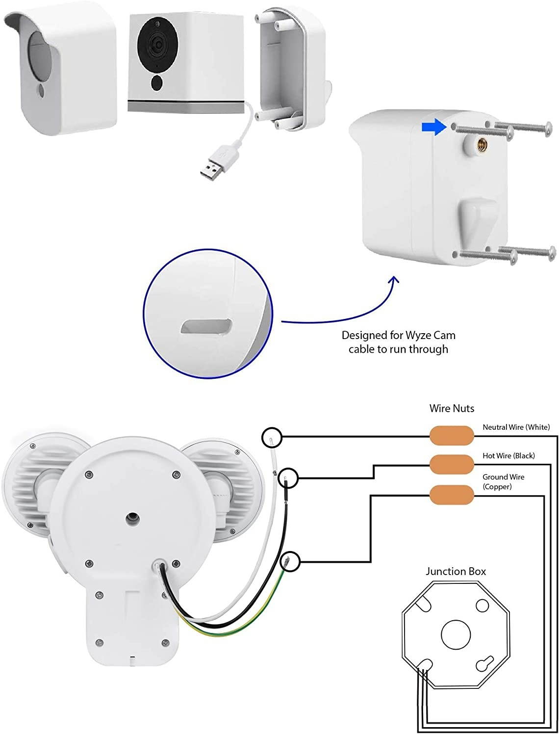 Wasserstein 3-in-1 Floodlight, Charger and Mount Compatible with Wyze Cam V3 & Wyze Cam V2 (Black) (Camera NOT Included)