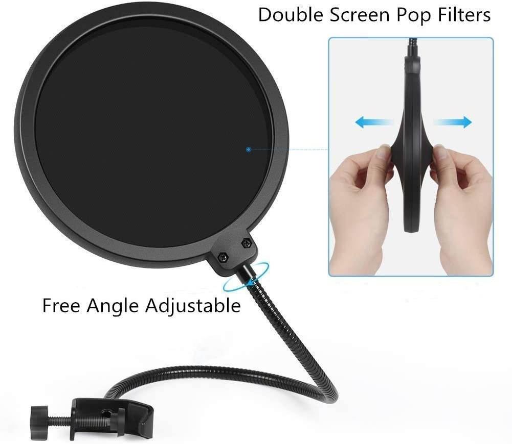 Desktop Microphone Arm Stand for Blue Yeti Snowball Ice Suspension Boom Scissor with Mic Filter, Mic Clip,Shock Mount, Adjustable Mic Boom Scissor Arm Stands,Radio Broadcasting and Recording