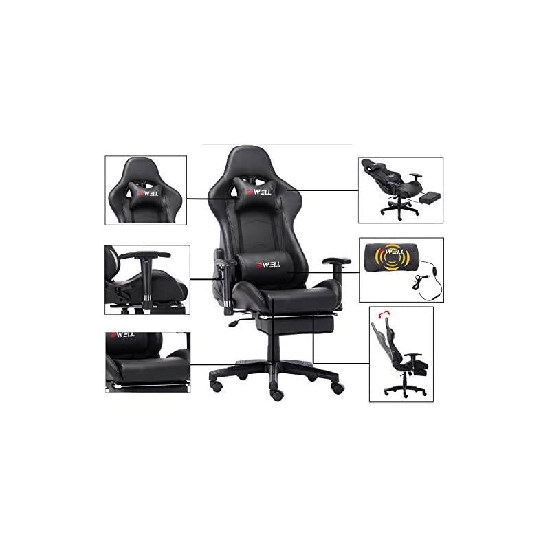 Office Chair Gaming Chair with Footrest Computer Chair Desk Chair PU Leather Executive Ergonomic Adjustable Chair with Headrest and Lumbar Support (Black)