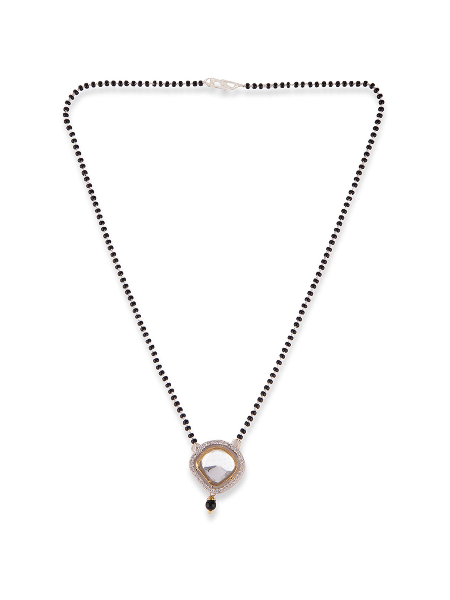 Priyaasi Silver-Plated Black Beads Kundan Mangalsutra