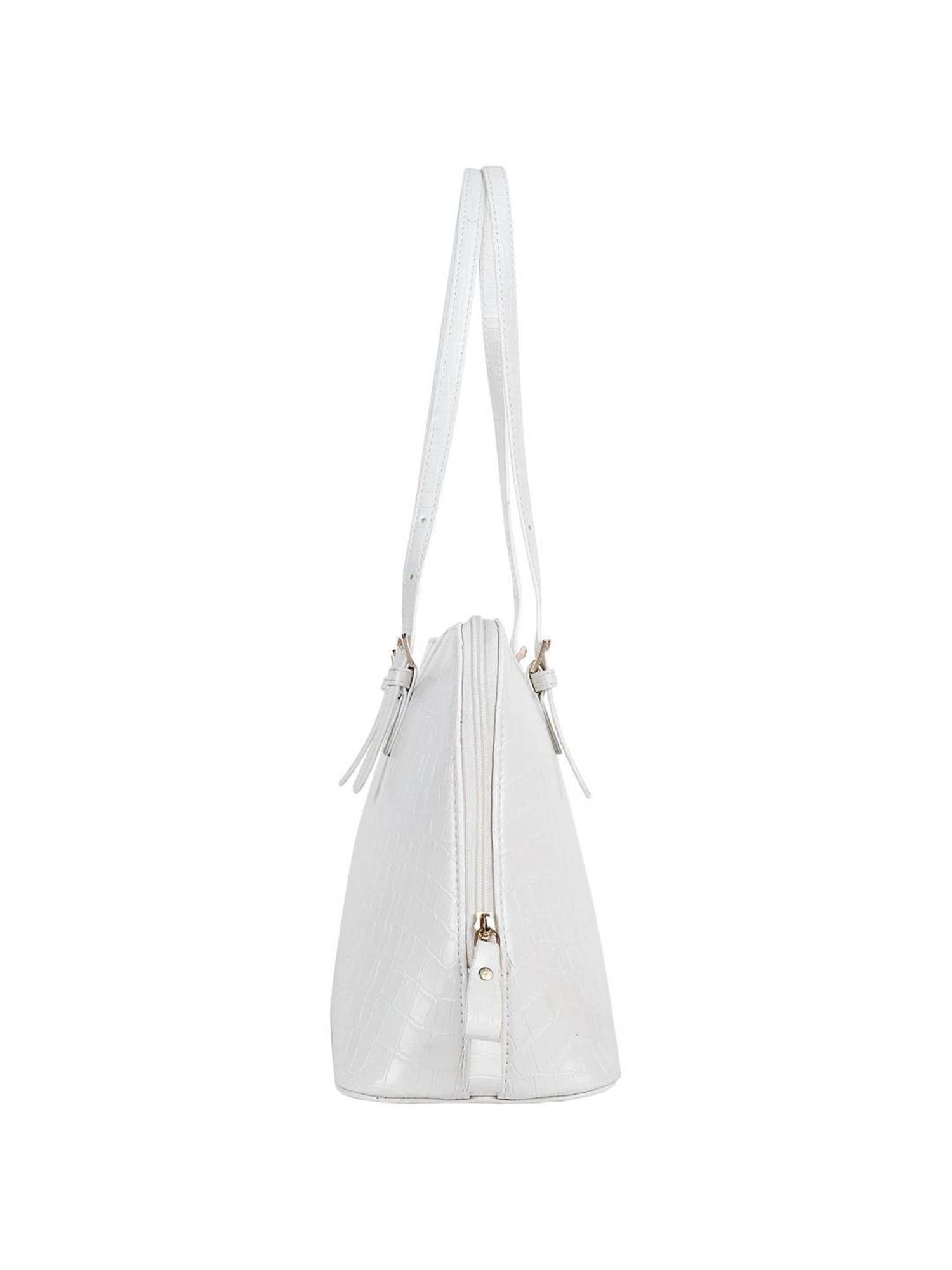 Lino Perros White Synthetic Textured Tote Handbag