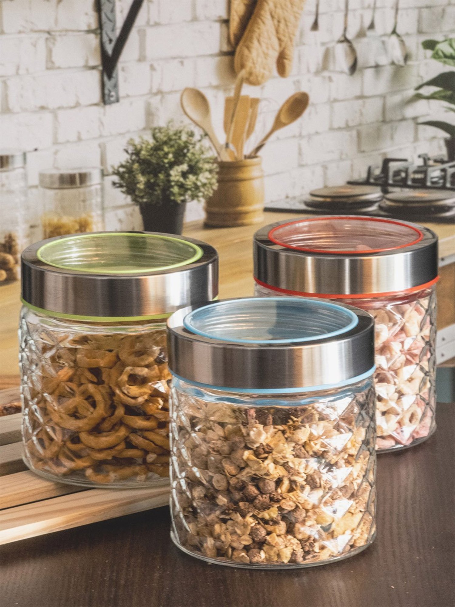 Goodhomes Transparent Glass Storage Jar - Set of 3