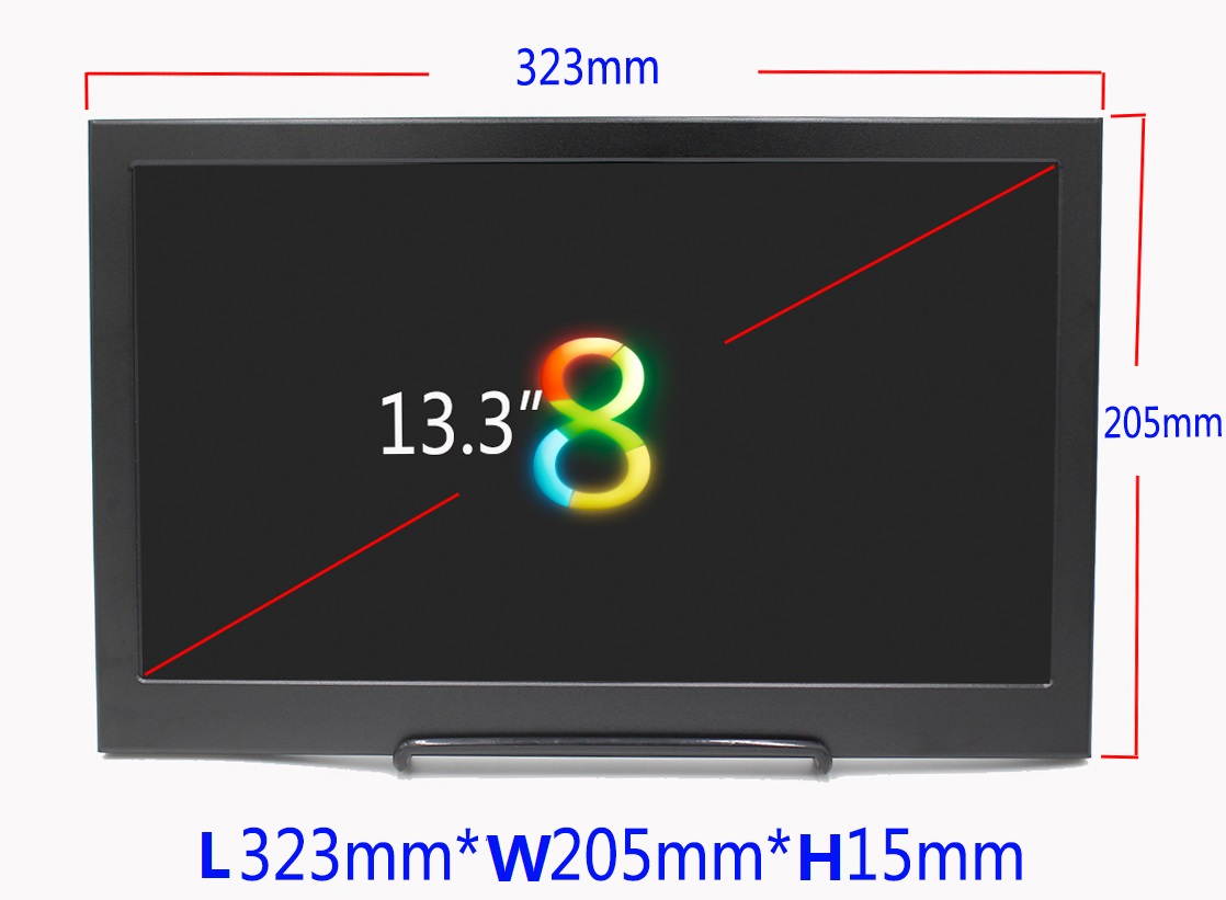13.3 inch IPS 1920x1080 Full HD Portable Ultrathin 1080p LCD Monitor with HDMI / 3.5mm Audio / Micro USB Ports, DC / Micro 5V 2A Power Supply, 13.3" 1080P Portable Display for PS4 XBOX Switch.