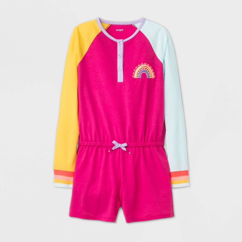 Girls' Rainbow Pajama Romper - Cat & Jack™ Pink XS