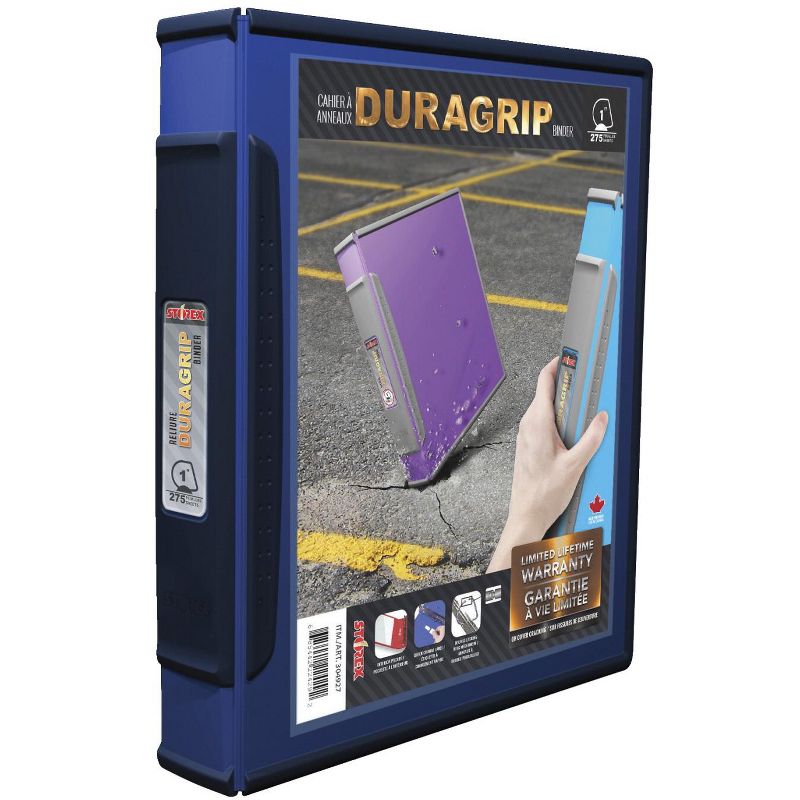 Storex Dura Grip Rubber Edge Heavy Duty D-Ring View Binder, 1 Inch, Blue/Dark Blue