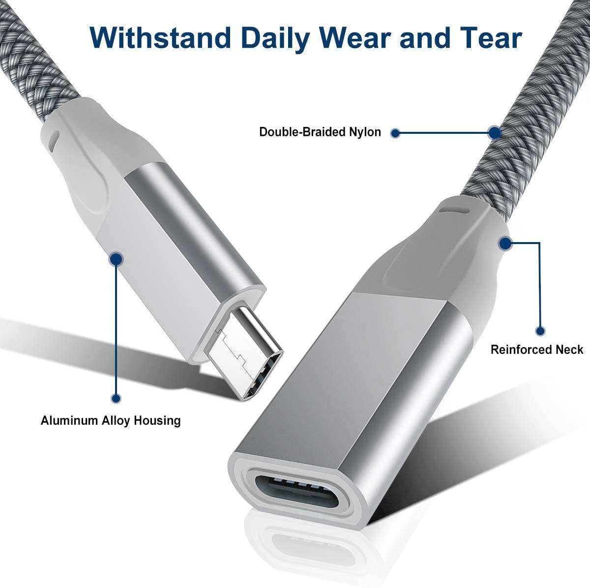 USB Type C Extension Cable 6.6FT 2-PackUSB-C 3.1 Gen2 10Gbps Female to USBC Male Adapter(Thunderbolt 3 Compatible) Extender Cord for Nintendo SwitchMacBook ProMac AirSurface GoOculus Quest Link