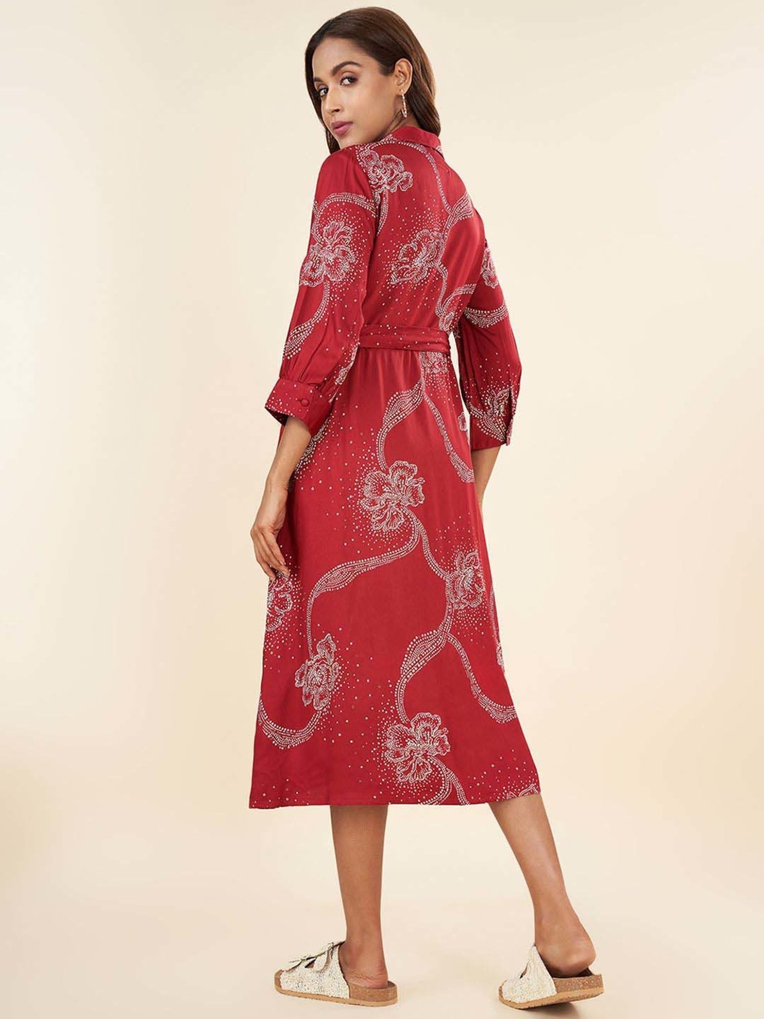 Akkriti by Pantaloons Red Printed A-Line Dress