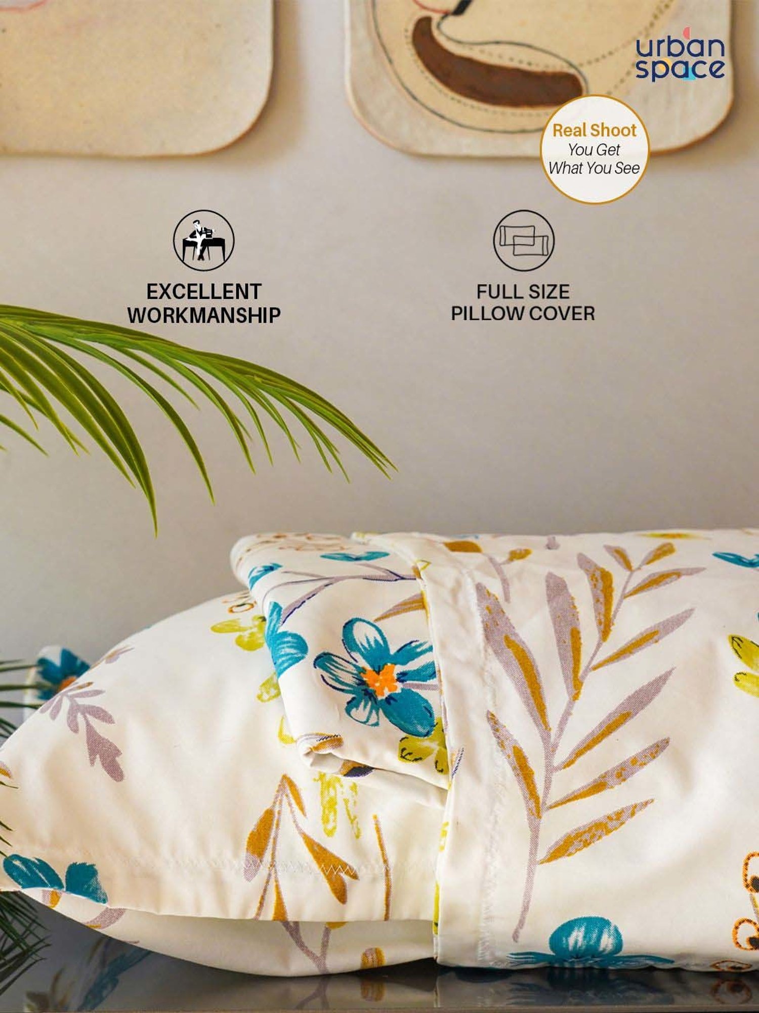 House This Juniper Blue Cotton 600 TC Double Size Bedsheet With Pillow Covers