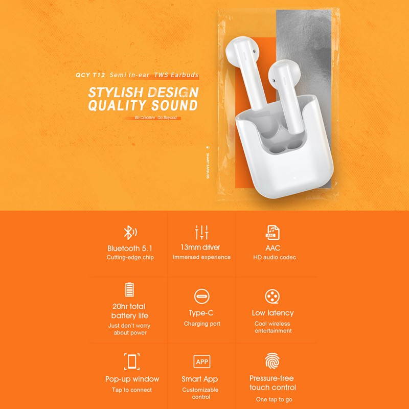 QCY T12 Bluetooth Headset TWS Wireless In-ear Magnetic Headset