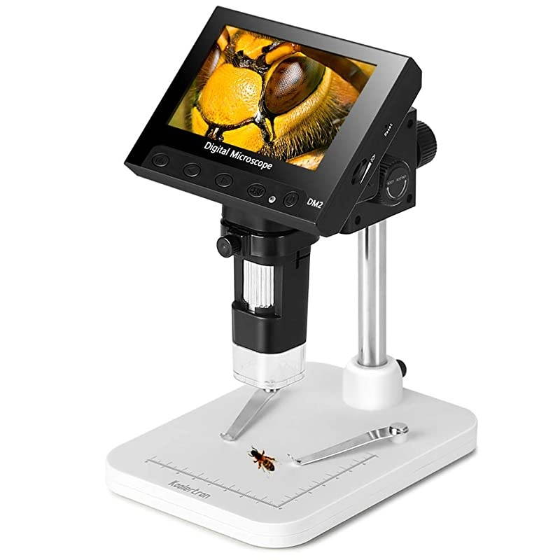 4.3 inch Full Color LCD Digital USB Microscope with 10X-600X Magnification Zoom,8 LED Adjustable Light,Rechargeable Lithium Battery,Micro-SD Storage,Camera Video Recorder