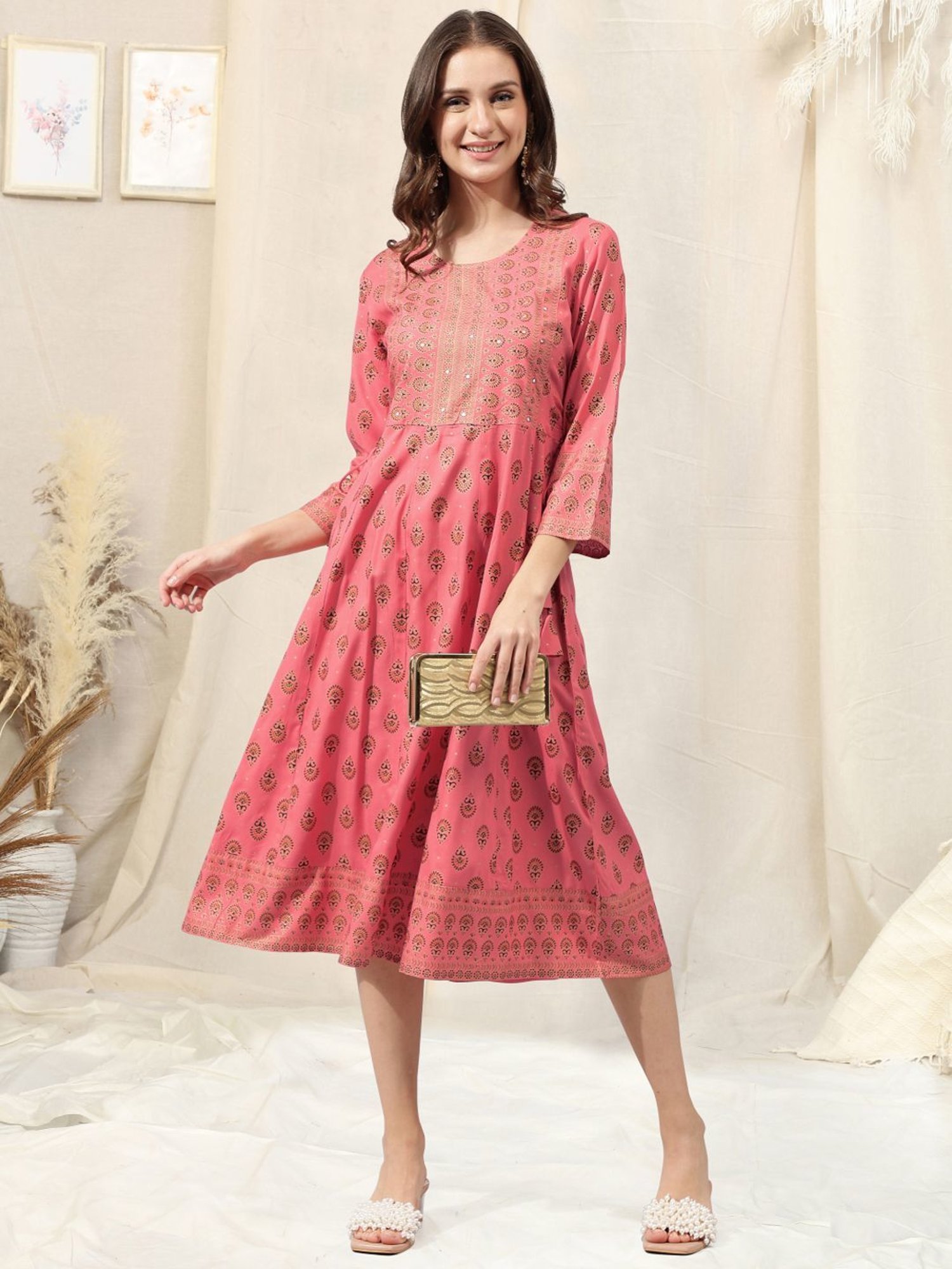 MIRCHI FASHION Coral Embroidered A-Line Dress