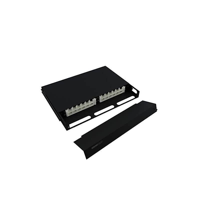 1U Rack Mount Fiber Enclosure 24 Port Tray with Slots for LC ST SC or FC Couplers Black