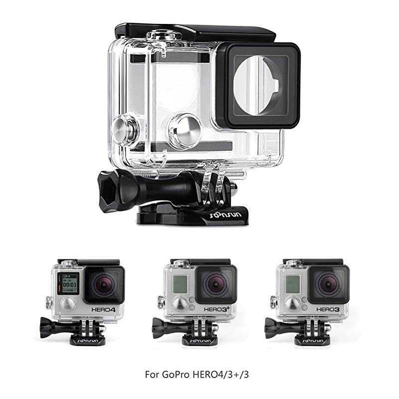 40m Underwater Waterproof Dive Housing Case with 3Pack Dive Filters for GoPro Hero 3 Hero3+ Hero 4 Silver Black Cameras Include Waterproof Backdoors Buckle Tripod Adapter Lens Cap