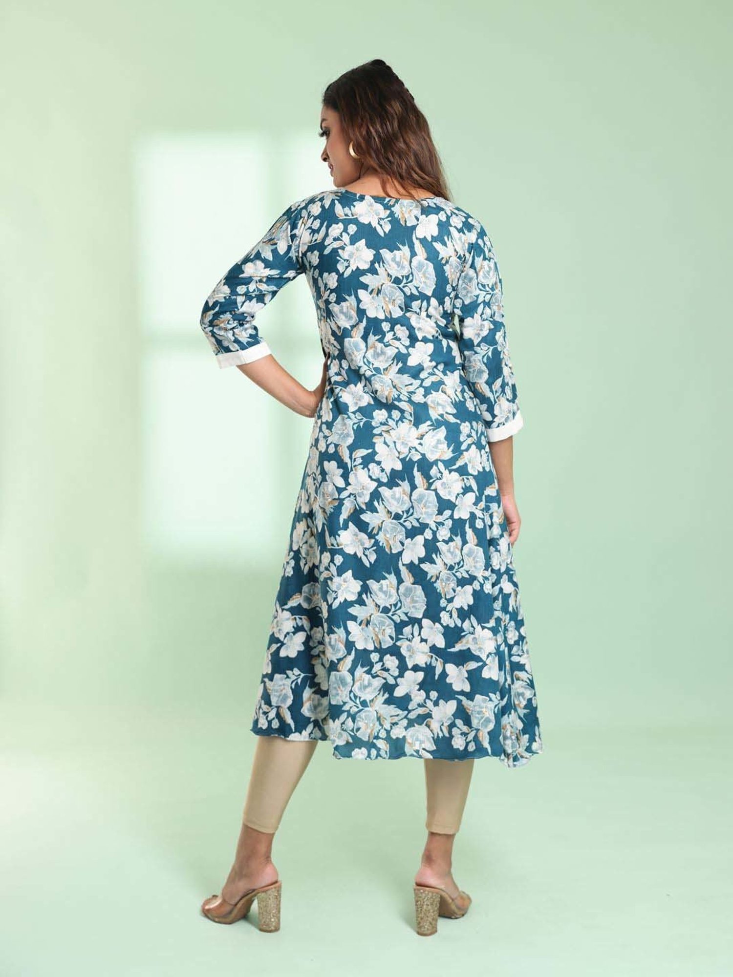 CHARUKRITI Blue Printed A Line Kurta