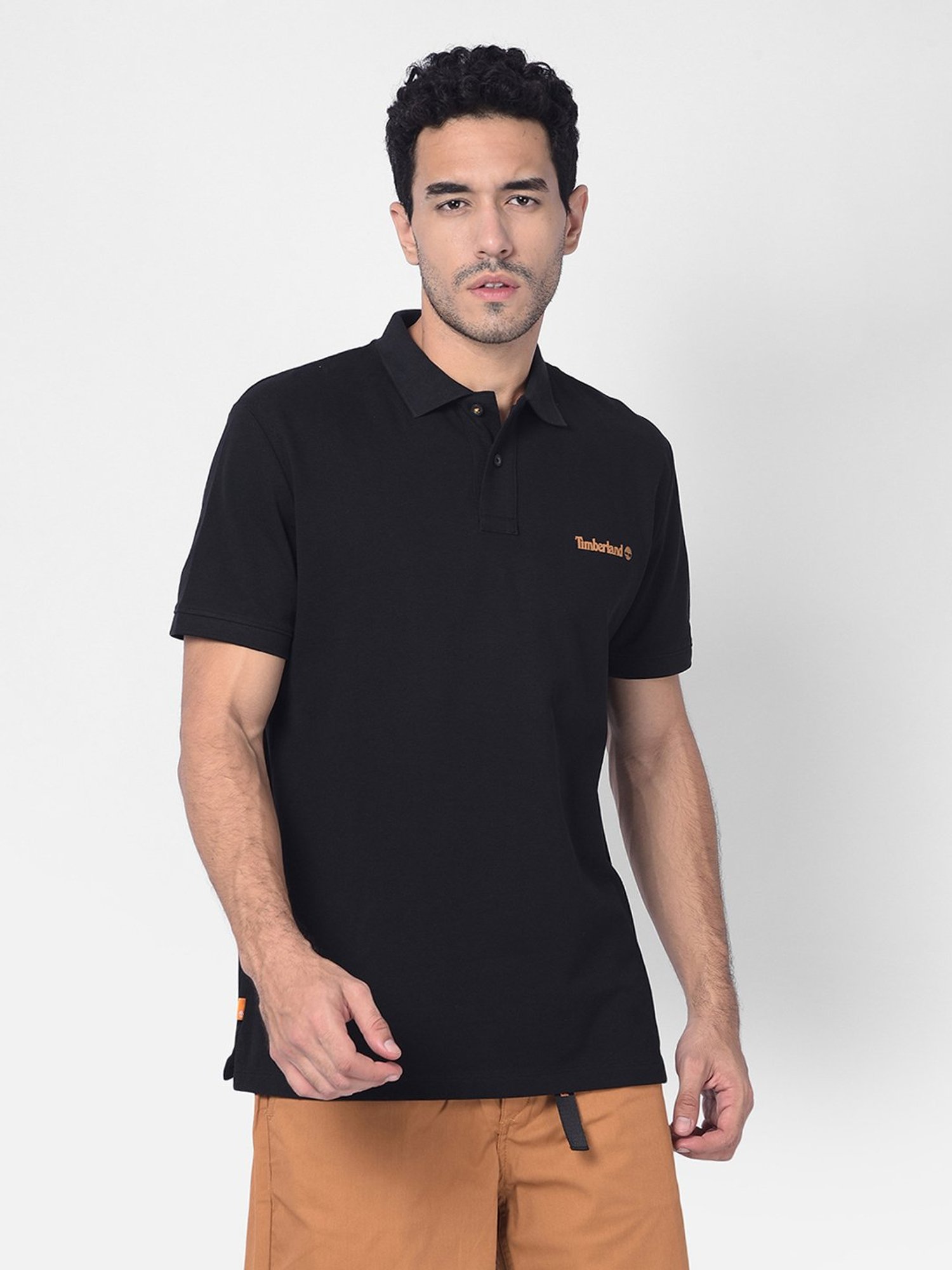 Timberland Black Regular Fit Logo Print Polo T-Shirt