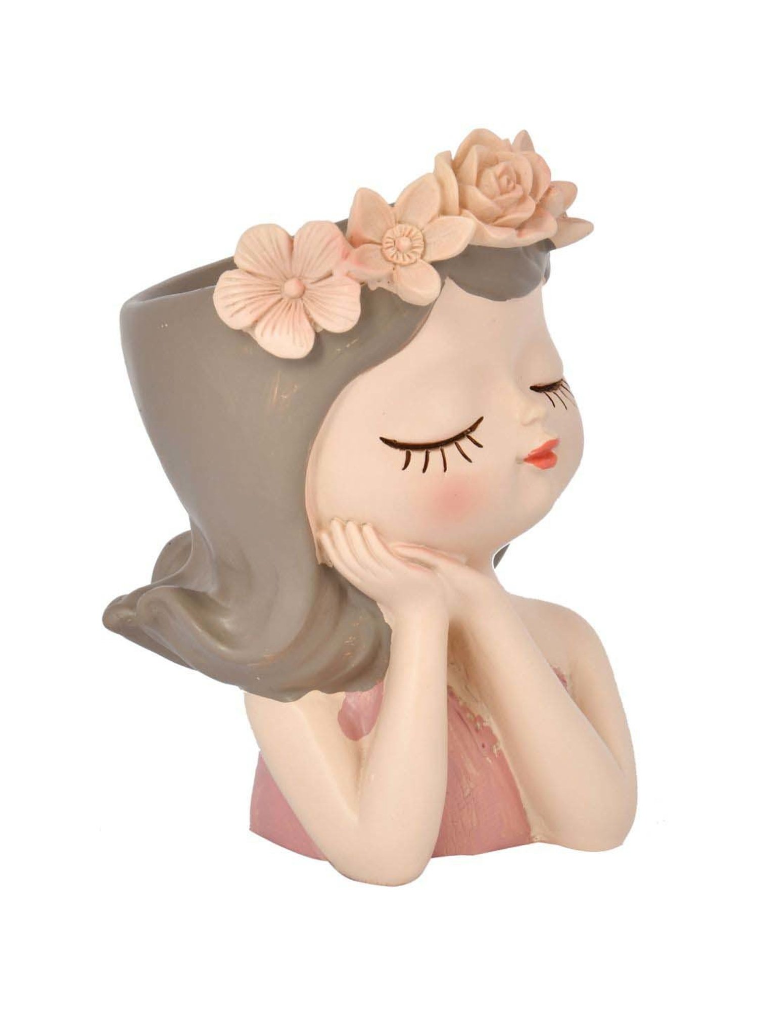 Tayhaa Pink Resin Cute Flower Girl Head Showpiece