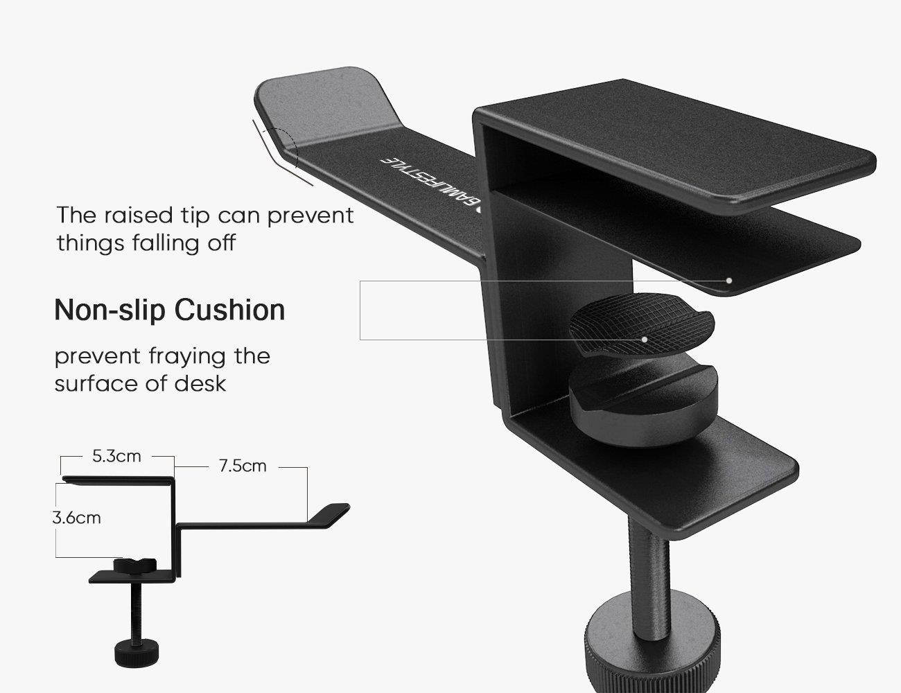 Headphone Headset Stand Holder, 6amLifestyle Universal Metal Gaming Headphones Hanger Mount Under Desk Hook Clip with Adjustable Clamp for All Headsets, Black(Patented)