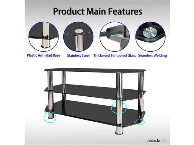 TSG005 32-60" Corner Floor TV Stand 3-Tier Tempered Glass Shelves,TM23