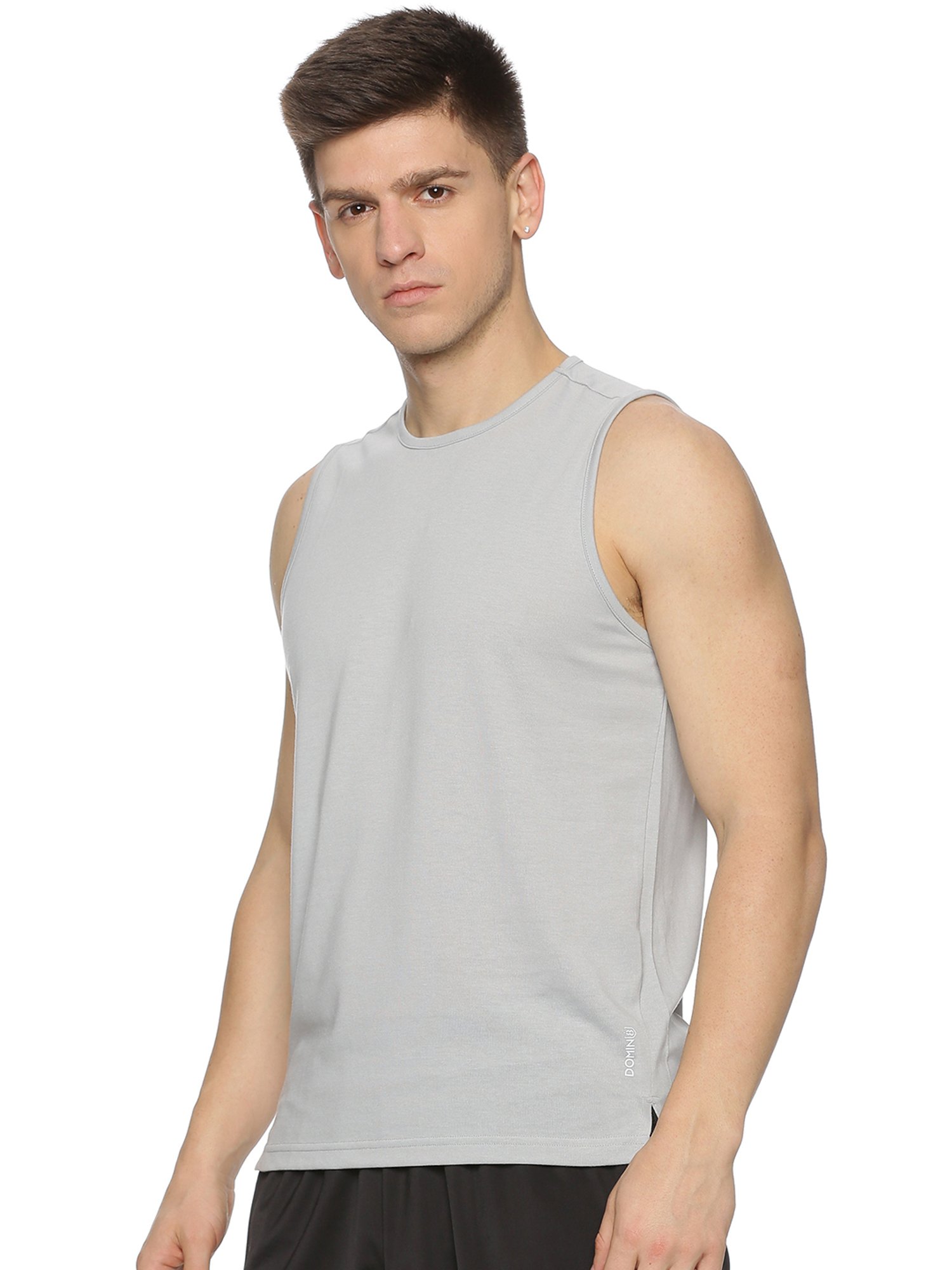 DOMIN8 Men Poly Cotton Blend Slim Fit Breathable Grey Sports Sleeveless Tank Top