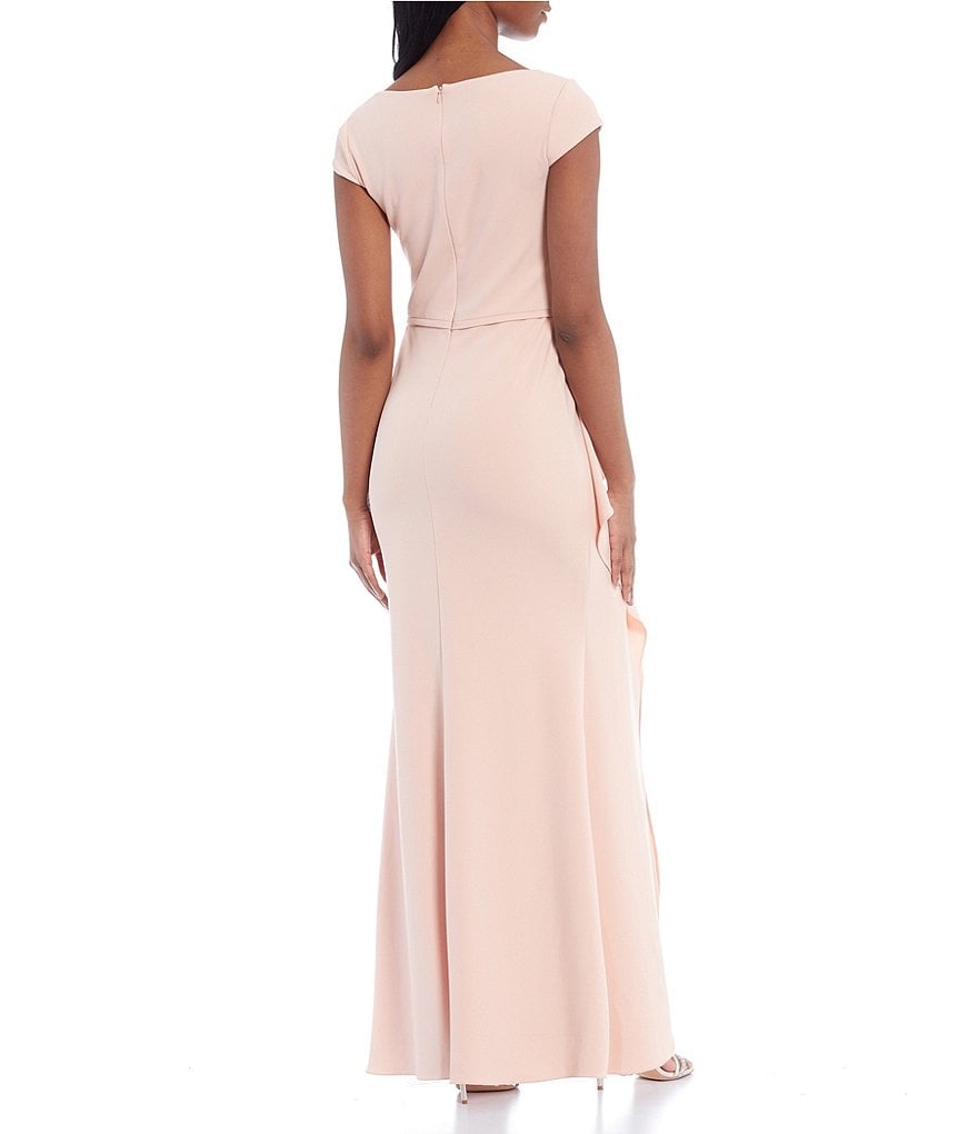 Betsy & Adam Asymmetrical Neck Scuba Crepe Gown