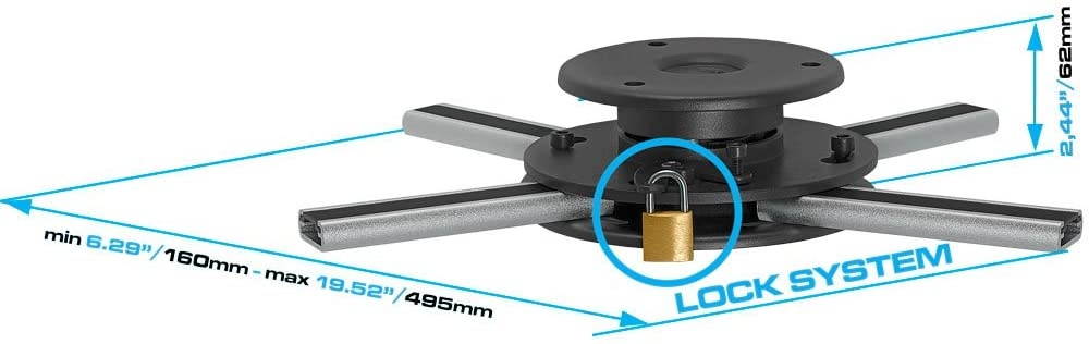 Cmple - Anti-Theft Projector Bracket Mount, Tilt & 360 Degree Swivel Ceiling Projector Mount with Adjustable Legs and Lock System for LCD LED Projectors - Max 44lbs (Silver/Black)