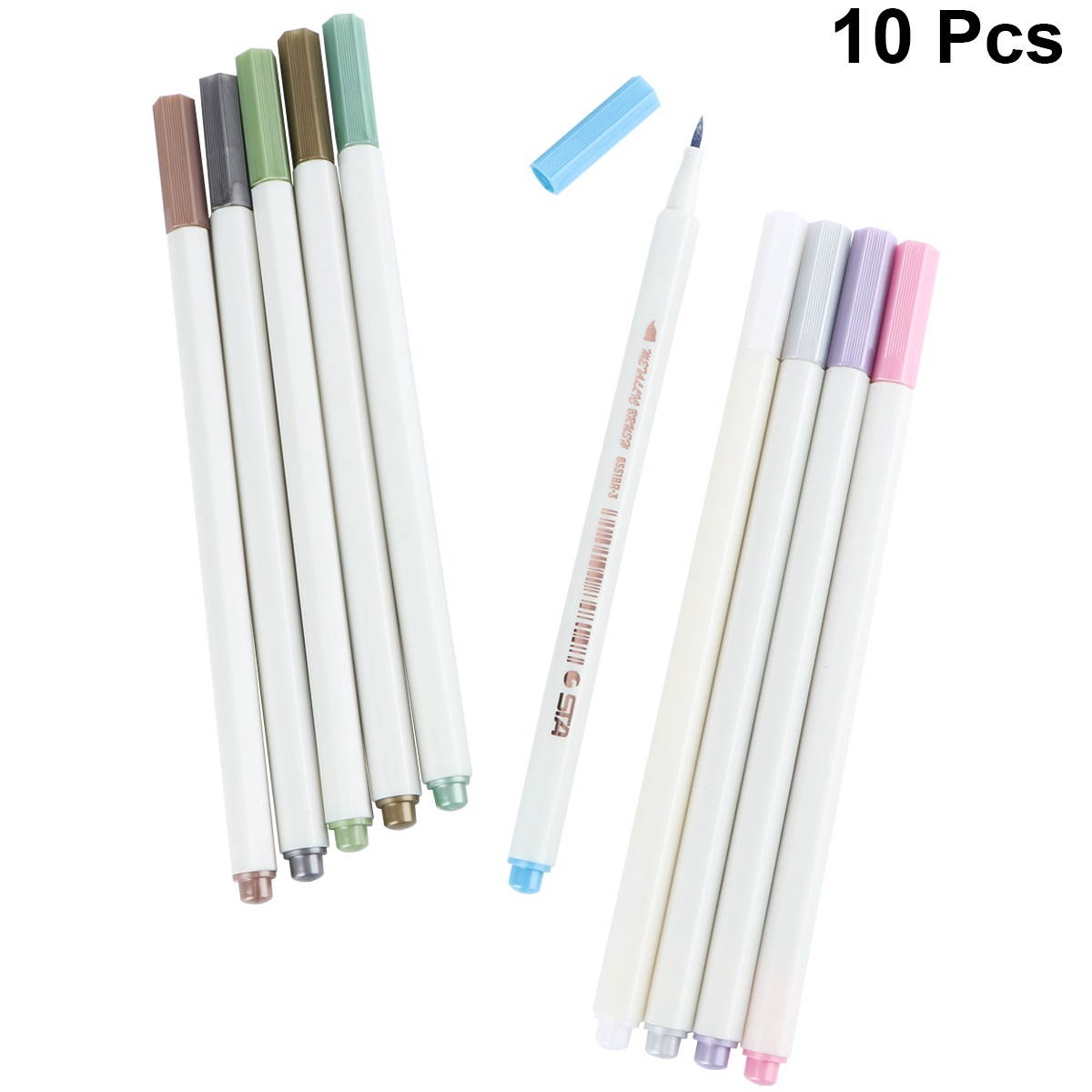 1 Set of 10Pcs Metal Tip Painting Brush Pen Watercolor Painting Brush Color Marker for Students (10 Colors)