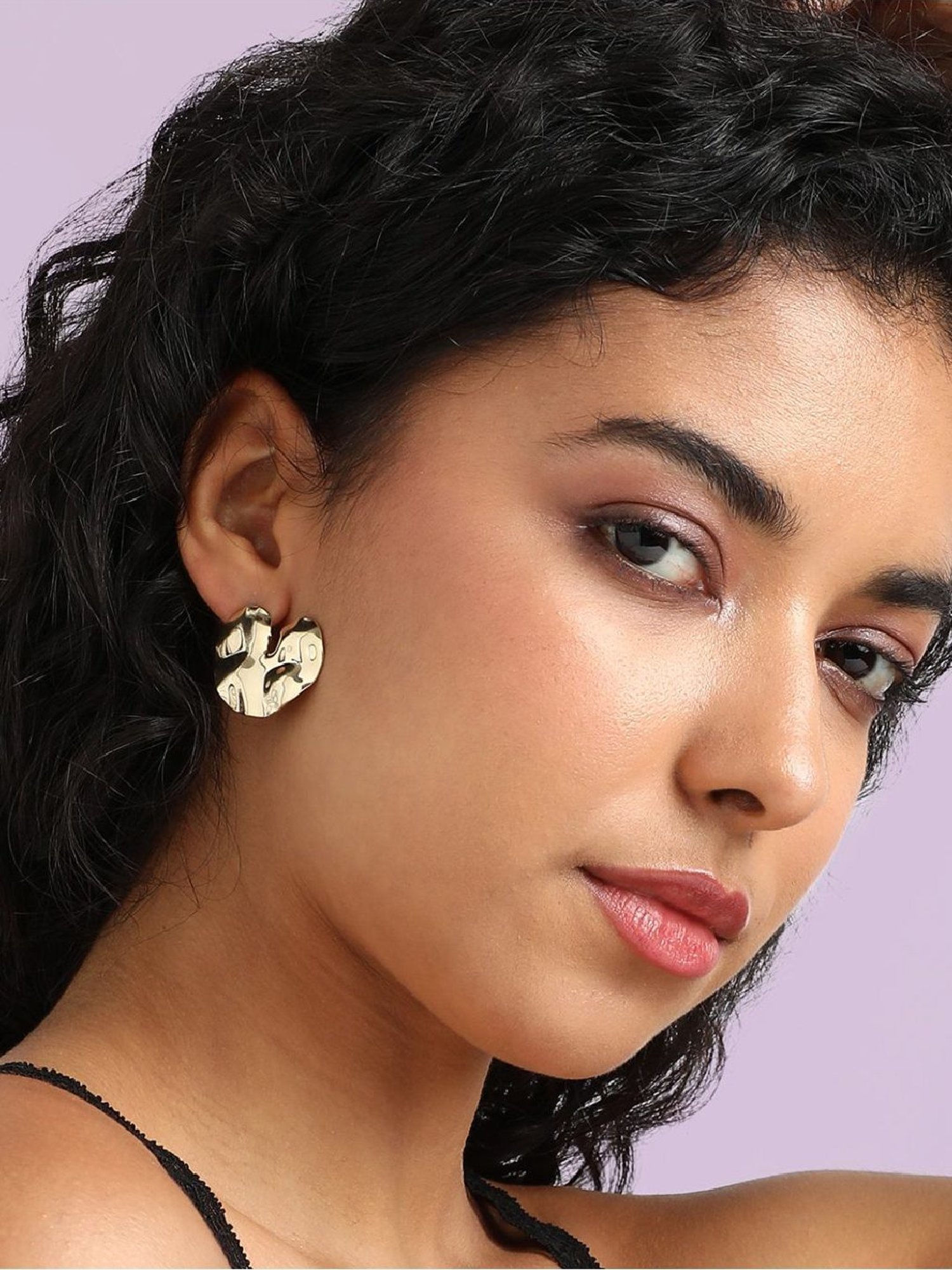 Sohi Women's Textured Heart Stud Earrings  Gold