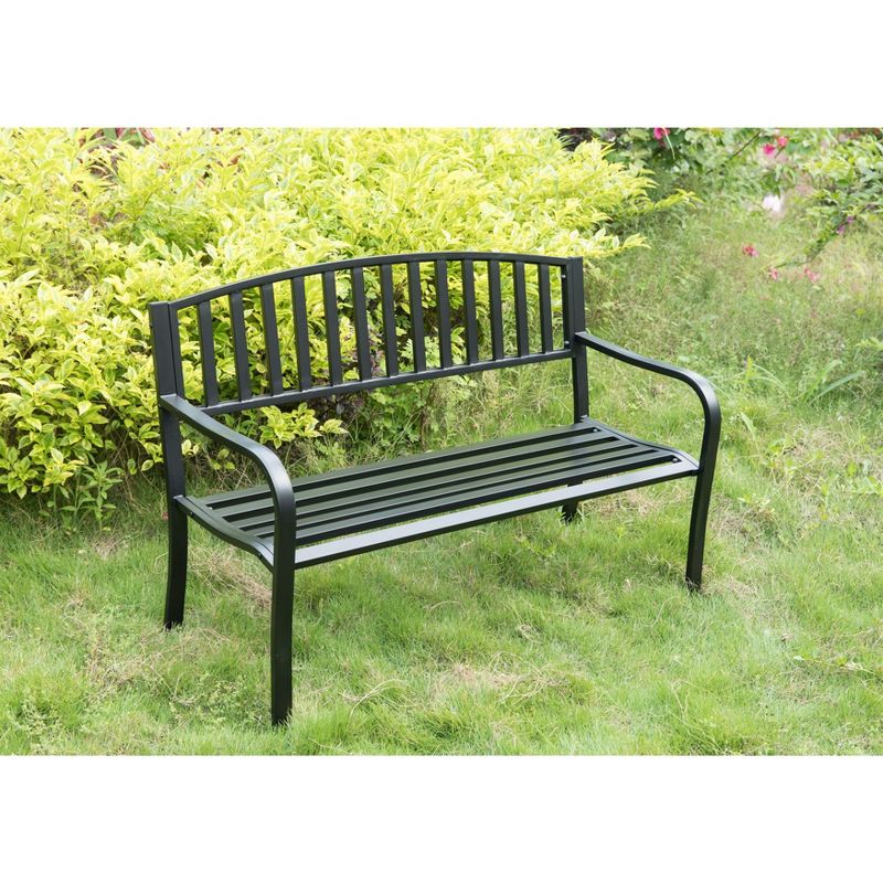 Gardenised Steel Garden Park Bench Cast Iron Frame Patio Lawn Yard Decor, Black