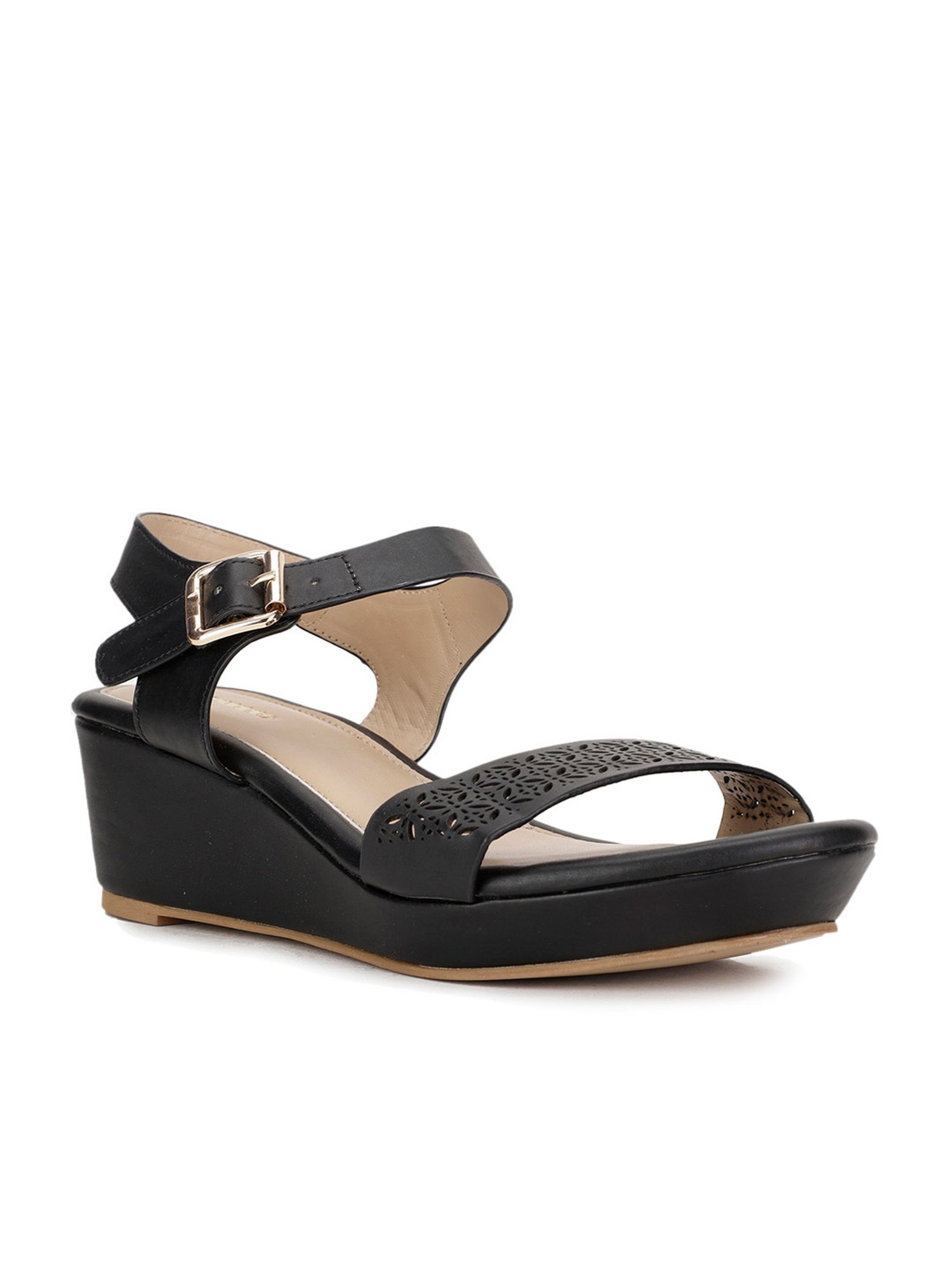 Bata Women's Black Ankle Strap Wedges