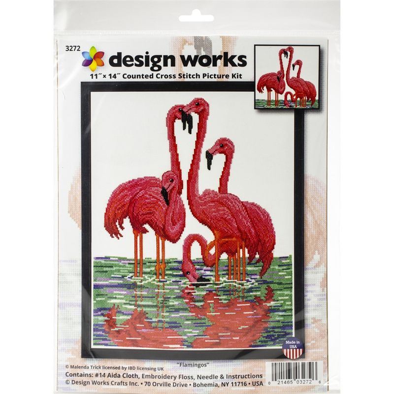 Design Works Counted Cross Stitch Kit 11"X14"-Flamingos (14 Count)