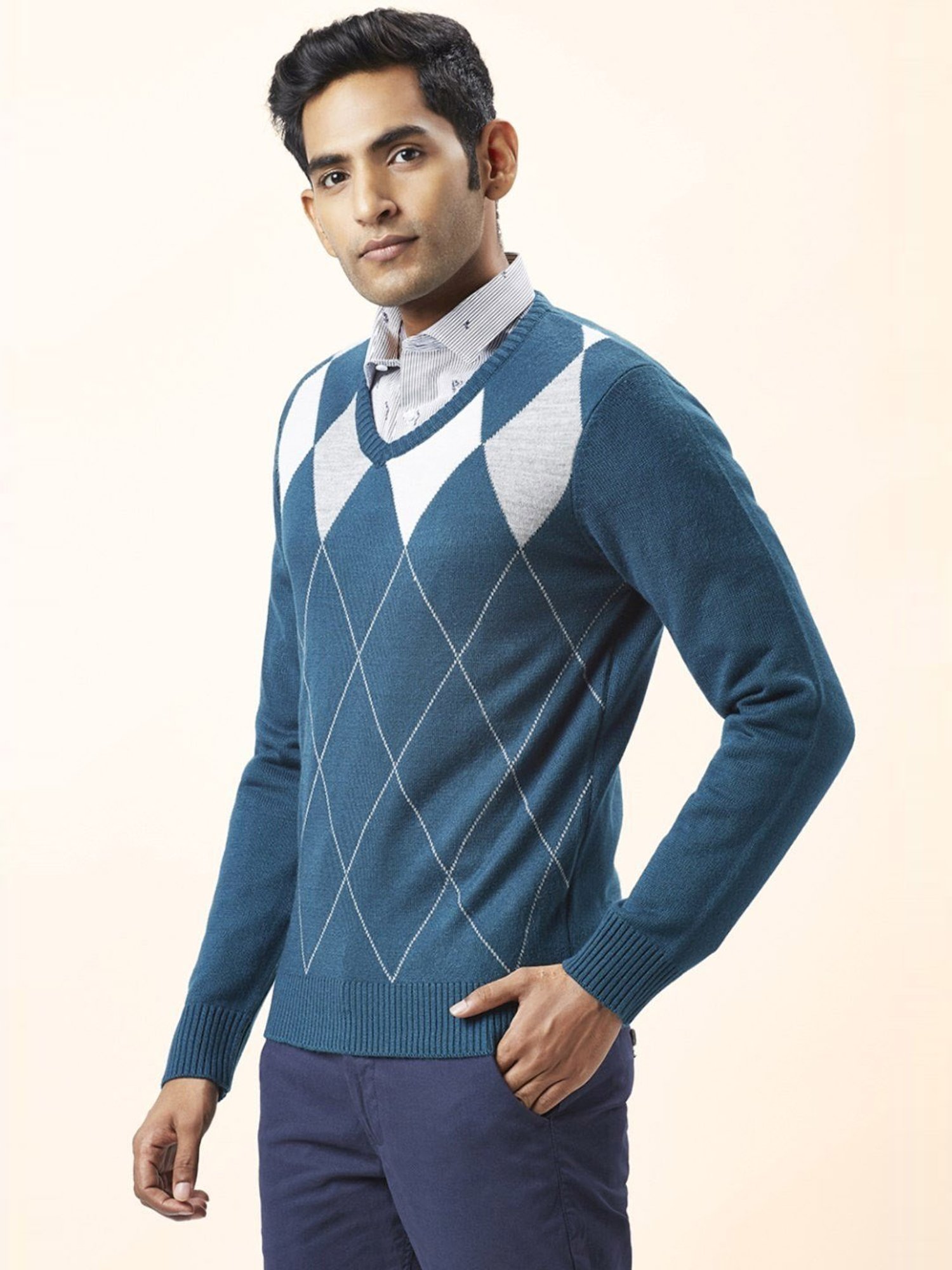 Byford By Pantaloons Green Regular Fit Printed Sweaters