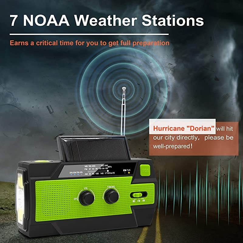 2021 Newest? Emergency Crank Radio,4000mAh-Solar Hand Crank Portable AM/FM/NOAA Weather Radio with 1W Flashlight&Motion Sensor Reading Lamp,Cell Phone Charger, SOS for Home and Emergency
