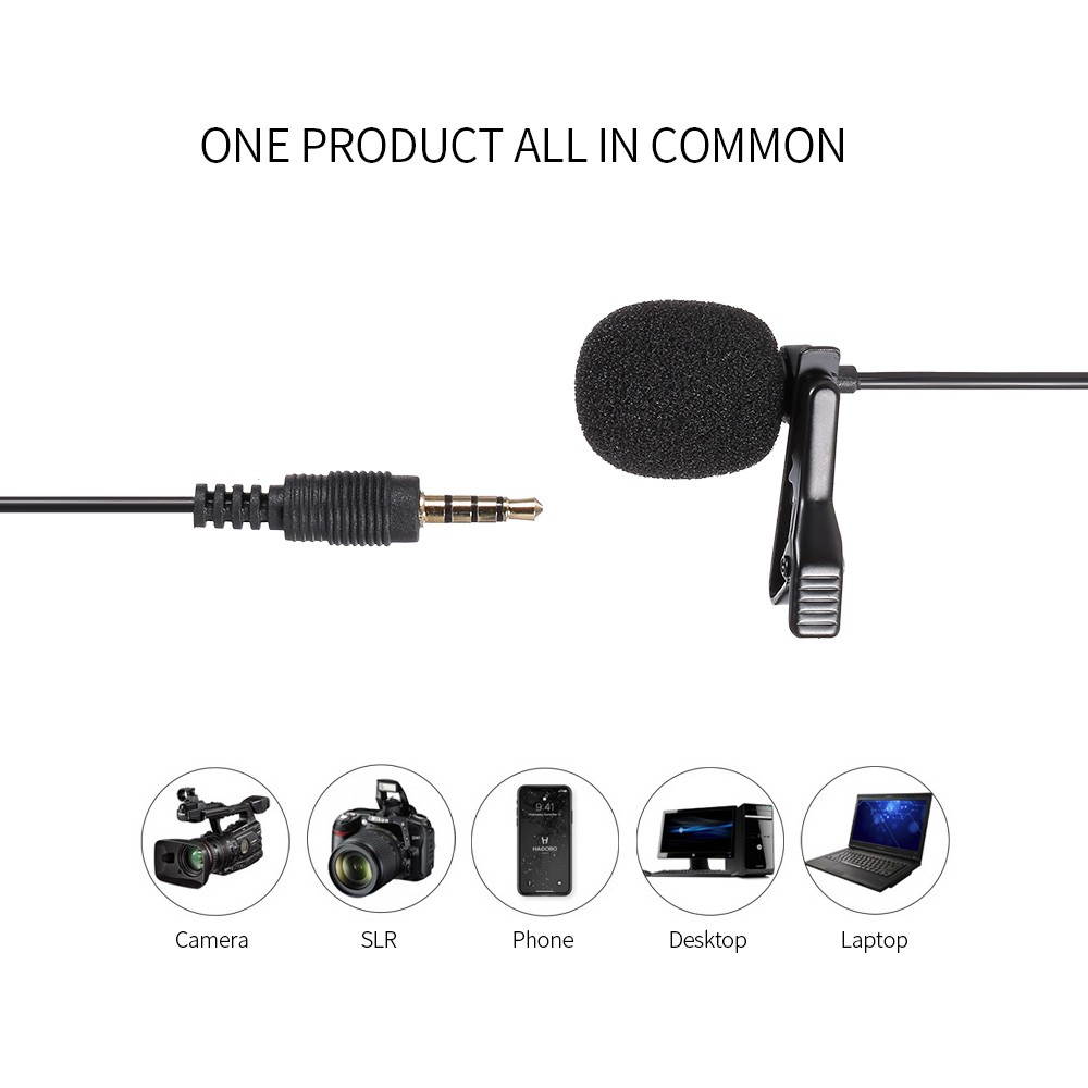 GL-119 3.5AUX Lavalier Microphone Omni Directional Condenser Microphone Superb Sound for Audio and Video Recording Black