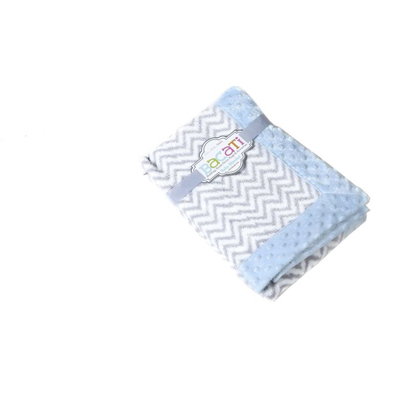 Bacati - Grey Chevron with Solid Border Blanket (Grey Chevron/Baby Blue Border)