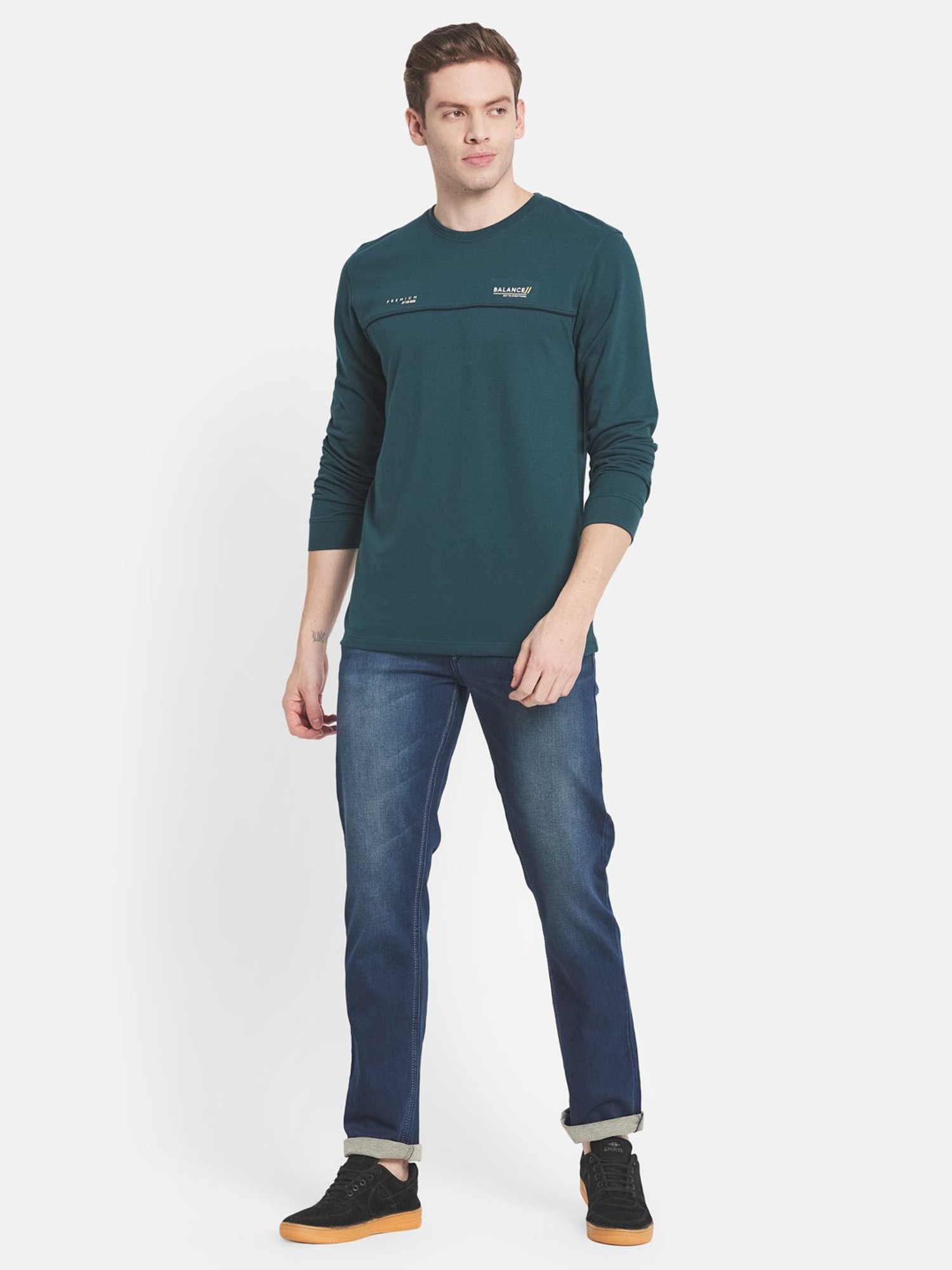 Mettle Green Cotton Regular Fit T-Shirt