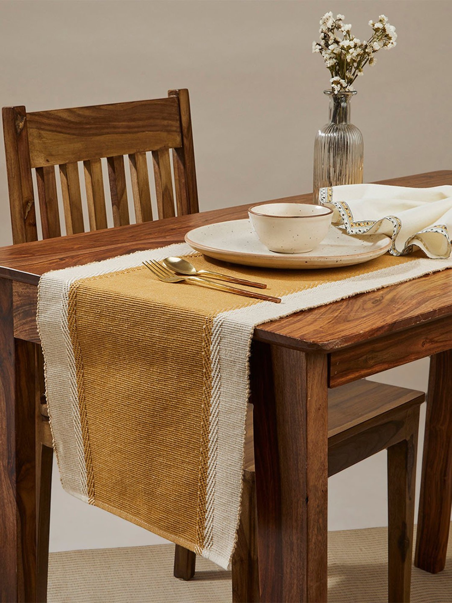 Fabindia Home Samara Woven Ochre Yellow 525 GSM Cotton Runner