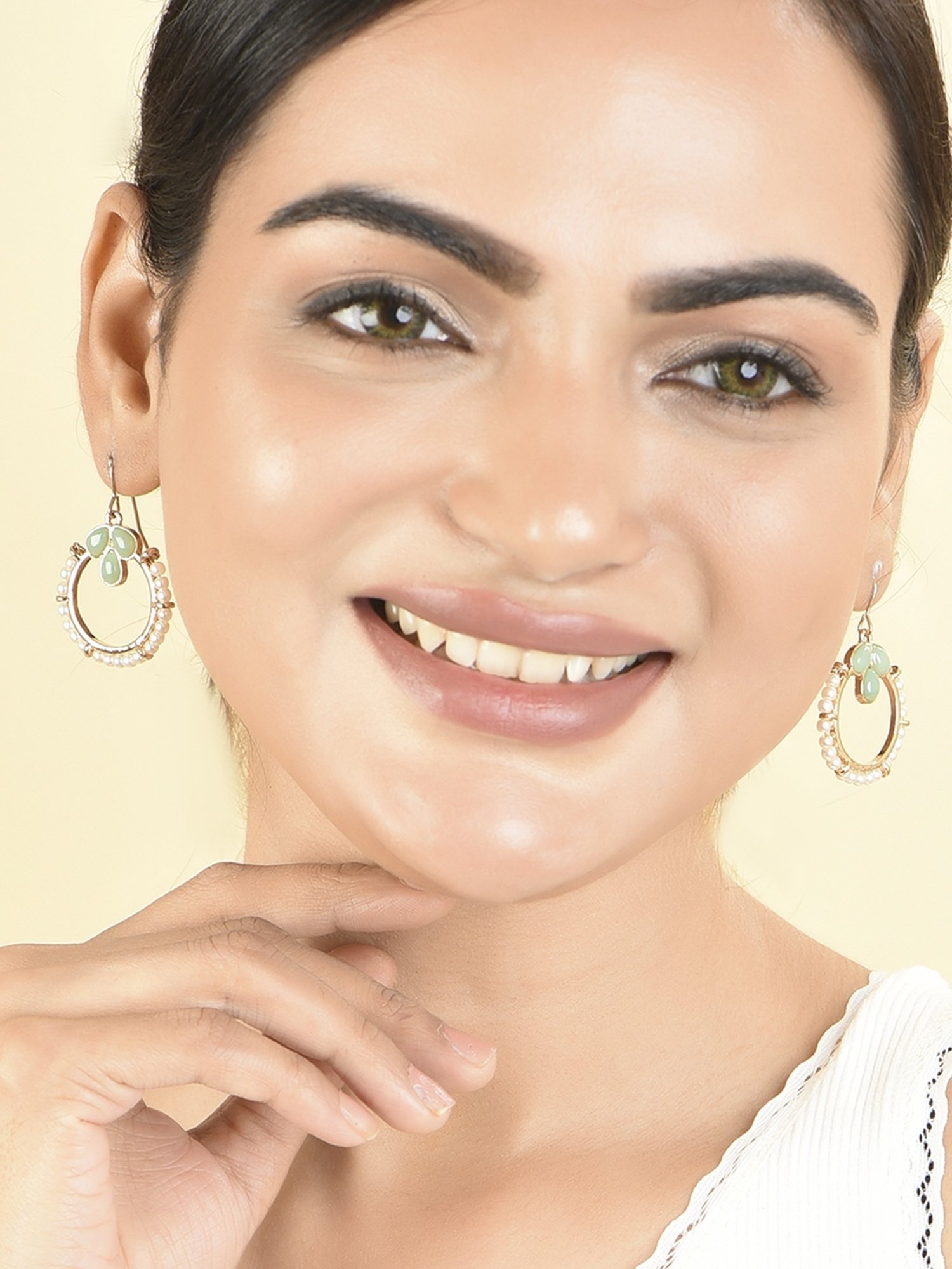 ToniQ Pearl Green Drop Earrings for Women