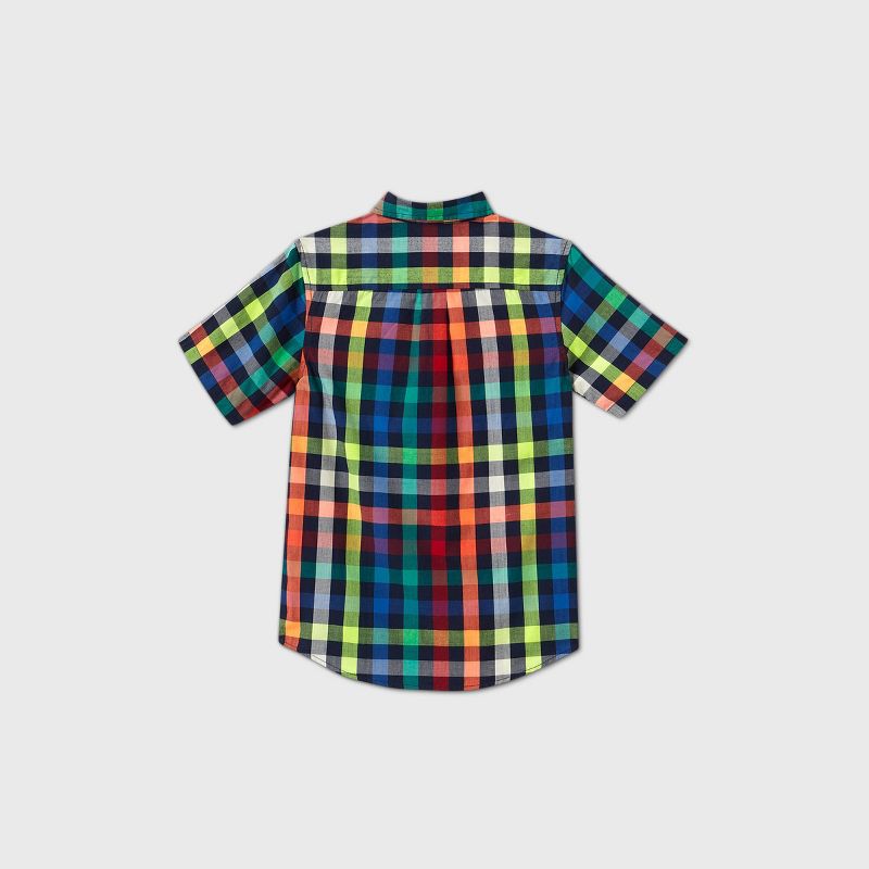 Boys' Short Sleeve Button-Down Poplin Plaid Shirt - Cat & Jack™ Red/Yellow/Blue XS